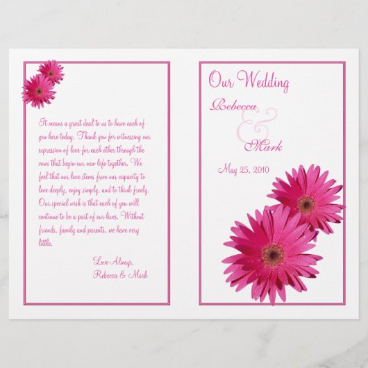 Programme de mariage rose Gerbera Daisy Flower (Devant)