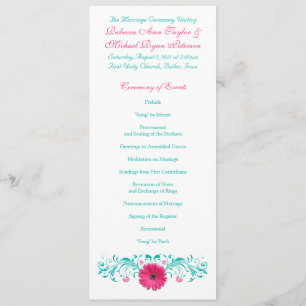 Programme de mariage rose Gerbera Daisy Turquoise