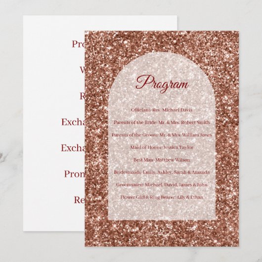 Programme de mariage Rose Gold Cérémonie de mariag (Devant / Derrière)