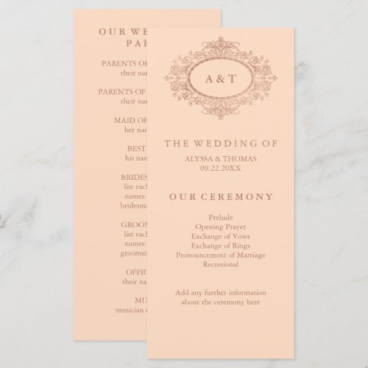 Programme de mariage rose gold faux glamour sur fo (Devant / Derrière)