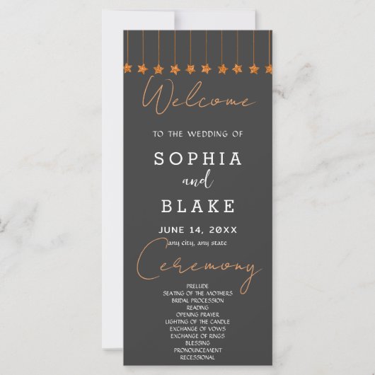 Programme de Mariage Rose Gold Hanging Stars Smoke (Devant)
