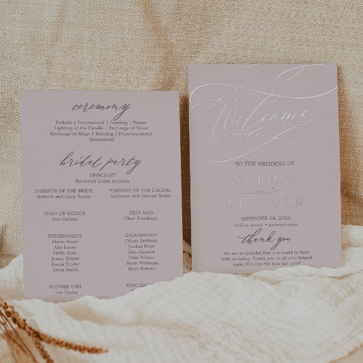 Programme de mariage rose gris argenté romantique