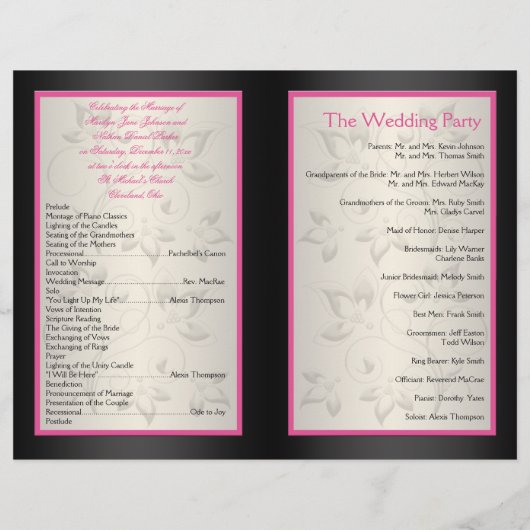 Programme de mariage rose, noir et argent (Dos)