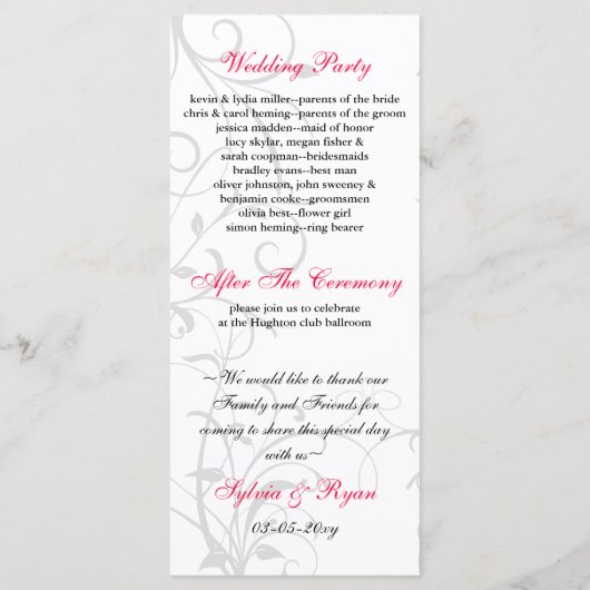 Programme de mariage rose, noir et blanc (Dos)