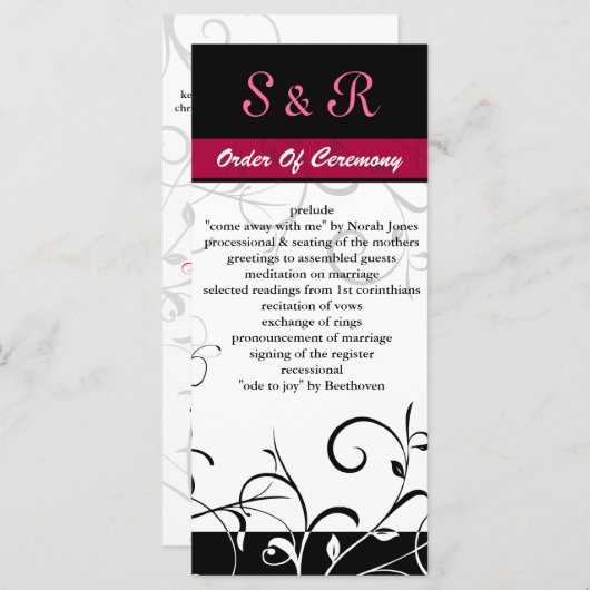Programme de mariage rose, noir et blanc (Devant / Derrière)