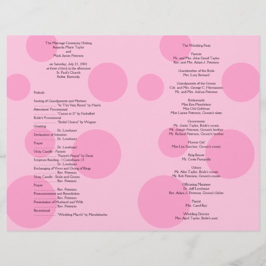 Programme de mariage rose Noir Polka Dot Ribbon Bo (Dos)