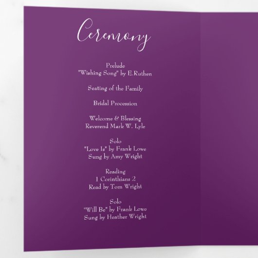 Programme de mariage Rose Orange & Purple Plum Peo (Intérieur en premier)