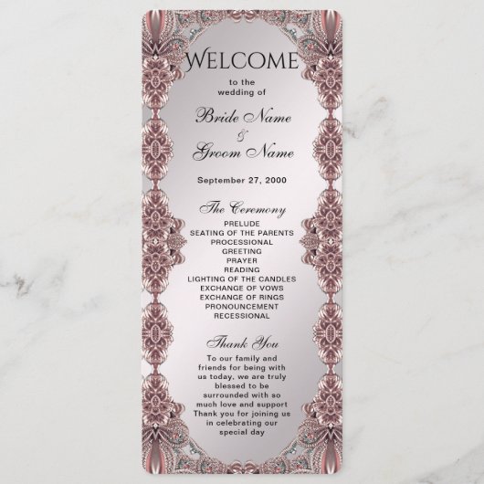 Programme de mariage rose ornemental (Devant)