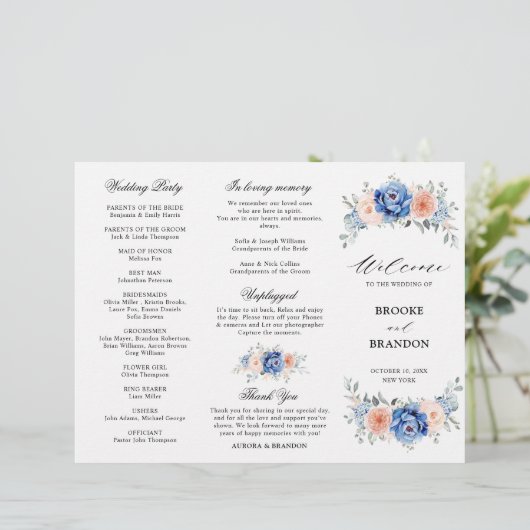 Programme de mariage rose pâle Dusty bleu marine (Debout devant)