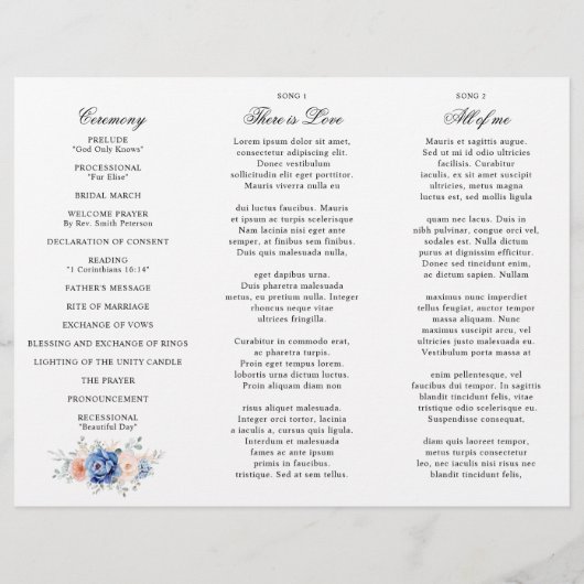 Programme de mariage rose pâle Dusty bleu marine (Dos)