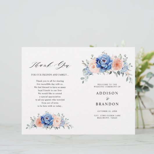 Programme de mariage rose pâle Dusty bleu marine (Debout devant)