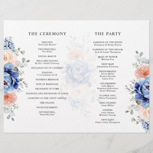 Programme de mariage rose pâle Dusty bleu marine (Dos)