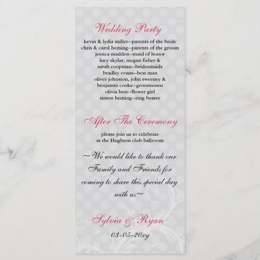 programme de mariage rose pastel (Dos)