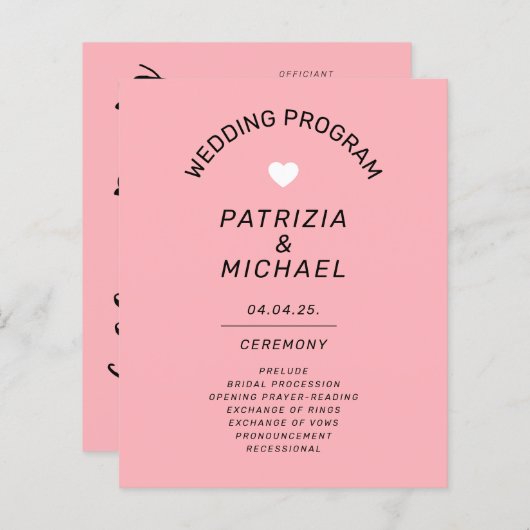 Programme de mariage rose pastel moderne et économ (Devant / Derrière)