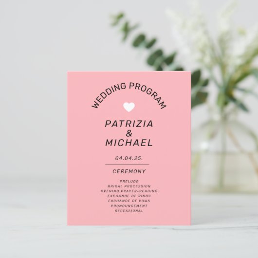 Programme de mariage rose pastel moderne et économ (Debout devant)