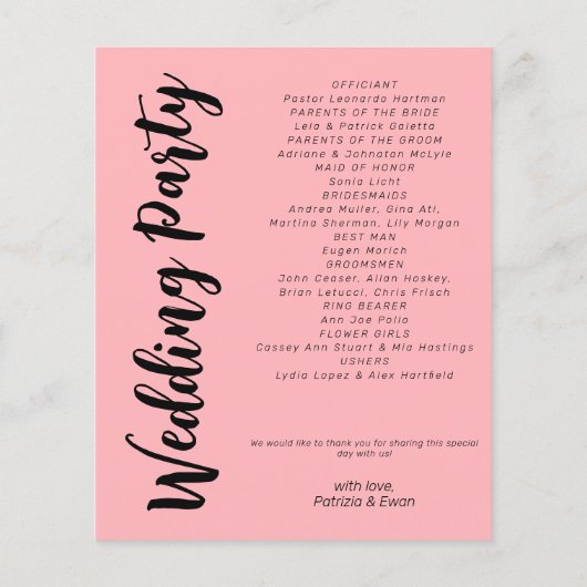 Programme de mariage rose pastel moderne et économ (Dos)