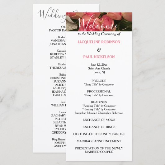 Programme de mariage rose pastel noir (Devant / Derrière)