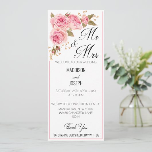 Programme de mariage rose poudré (Debout devant)