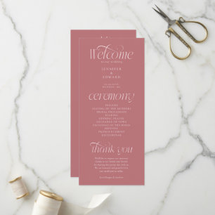 Programme de mariage rose poudré à typographie mod
