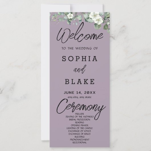 Programme de mariage Rose Quartz Fleurs Blanches V (Devant)