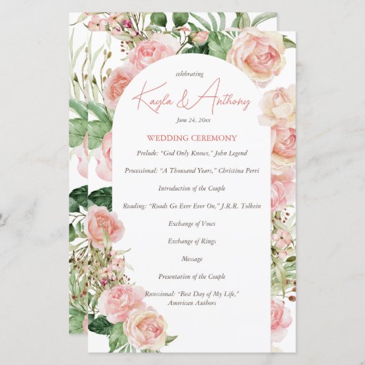 Programme de mariage rose rose arche rose rose (Devant / Derrière)