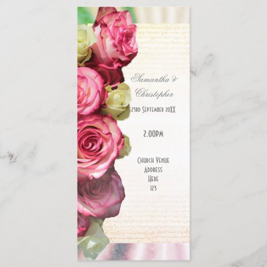 Programme de mariage rose rose floral (Devant)