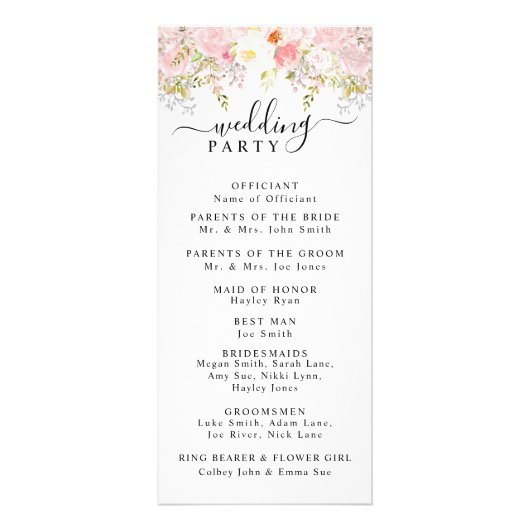 Programme de mariage rose rose Peony rose (Dos)