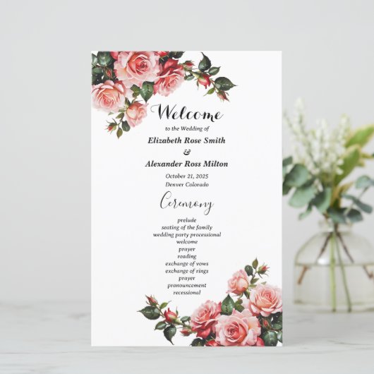 Programme de mariage rose rose rose pâle (Debout devant)