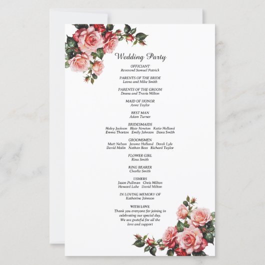 Programme de mariage rose rose rose pâle (Dos)