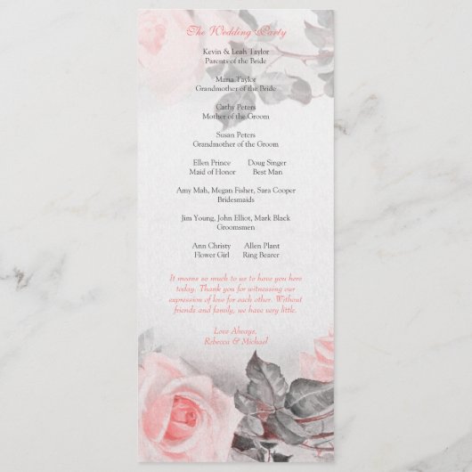 Programme de mariage rose rose vintage (Dos)