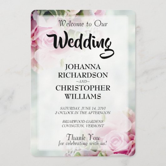 Programme de mariage rose Roses (Devant)