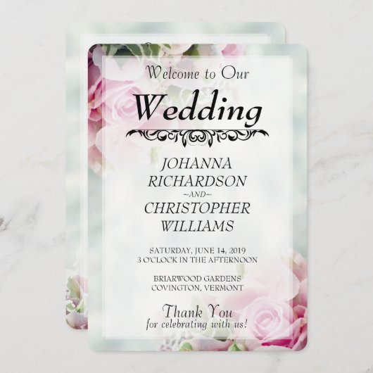 Programme de mariage rose Roses (Devant / Derrière)