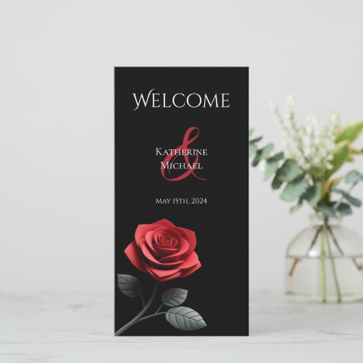 Programme de mariage - Rose rouge simple- (Debout devant)