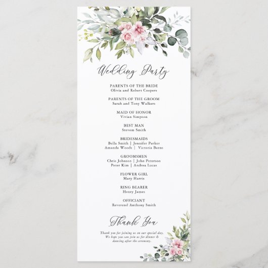 Programme de mariage rose vif (Dos)