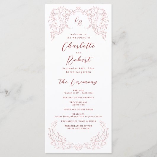 Programme de mariage rose Vintage (Devant)