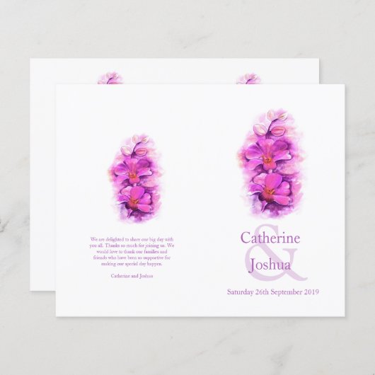 Programme de mariage rose violet orchidée (Devant / Derrière)
