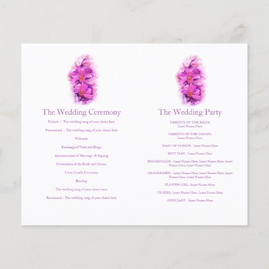 Programme de mariage rose violet orchidée (Dos)