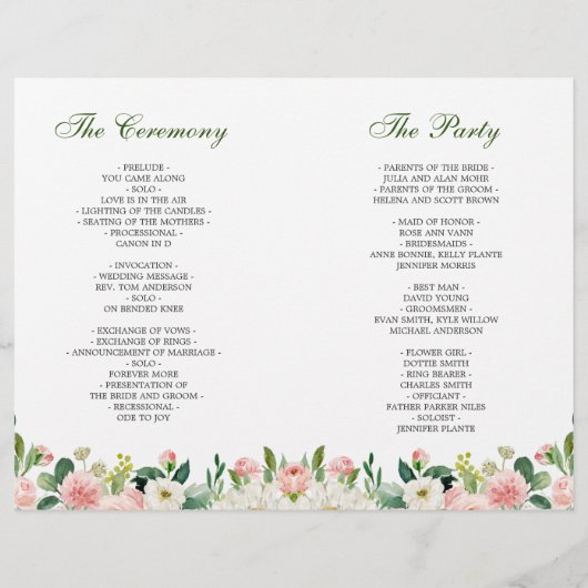 Programme de mariage Roses Roses Roses Roses Rose (Dos)