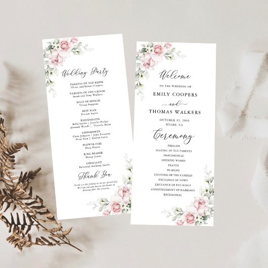 Programme de mariage Roses Roses Roses Roses Rouge