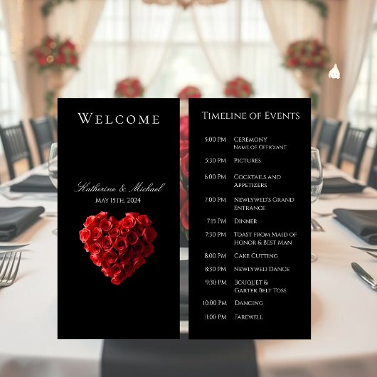 Programme de Mariage - Roses Rouges en Forme de Cœ