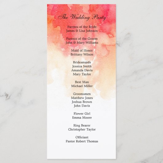 Programme de mariage rouge aquarelle. Cérémonie du (Dos)