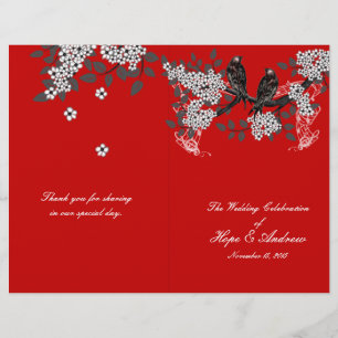 Programme de mariage rouge cerise d'oiseaux vintag