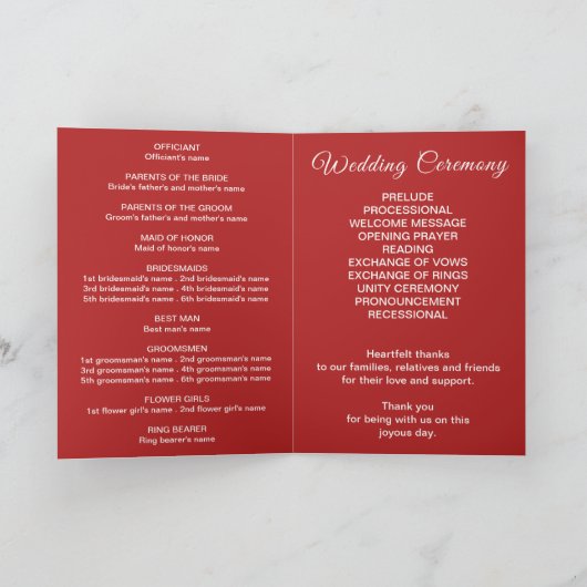 Programme de mariage rouge Crimson sur carte pliée (Intérieur)