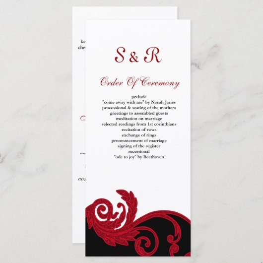 programme de mariage rouge, noir et blanc (Devant / Derrière)