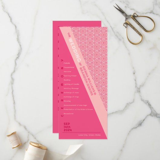Programme de mariage rouge Rose géométrique (Devant/Arrière en situation)