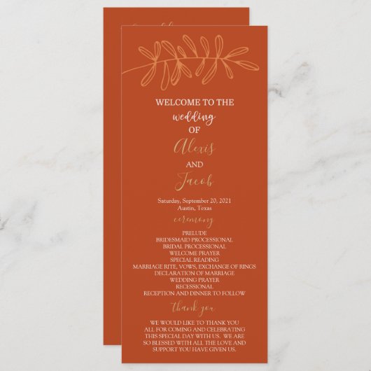 Programme de mariage - rouille (Devant / Derrière)