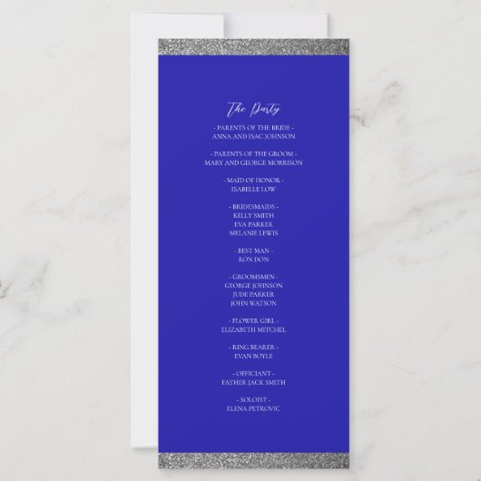 Programme de mariage royal bleu argent moderne (Dos)
