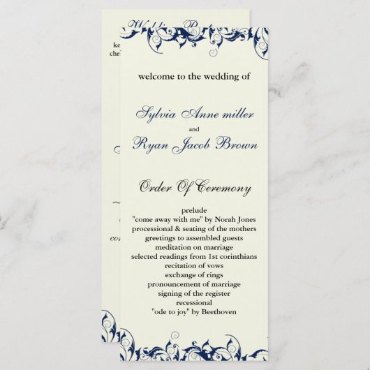 programme de mariage royal bleu et ivoire (Devant / Derrière)