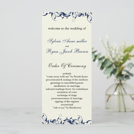 programme de mariage royal bleu et ivoire (Debout devant)