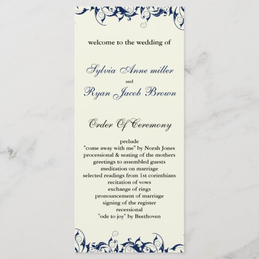 programme de mariage royal bleu et ivoire (Devant)